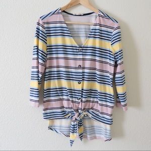 C&C California Stripes Tie Front Button Down Top Size Medium